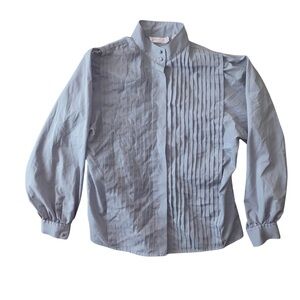 Vintage 80s Laura & Jayne Grey Pleated Front Button-Up Blouse Women’s Size 14
